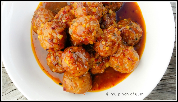 Baked Chicken Meatballs in Orange Chilli Sauce